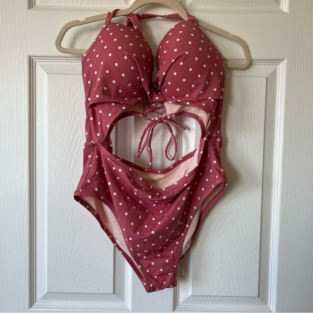 Polka Dot One-Piece Swimsuit - Red